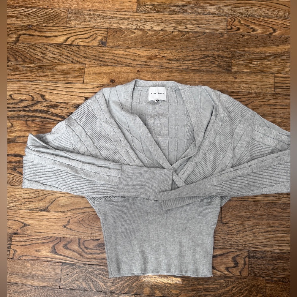 Pink Rose cropped gray holiday sweater